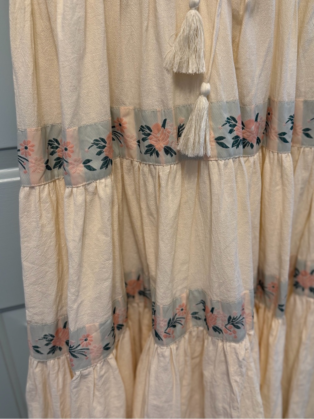 Ivy City Co Cream Maxi Dress with Pink & Green Floral Trim - Picture 5 of 6